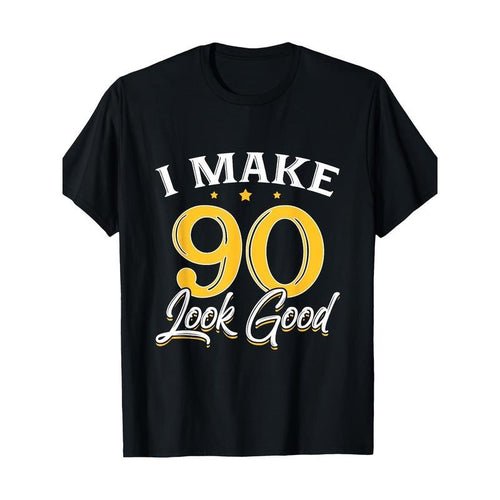 Men'S 90th Birthday T-Shirt, 100% Cotton, Regular Fit, Short Sleeve, Crew Neck, Casual Geometric Pattern Tee, Digital...