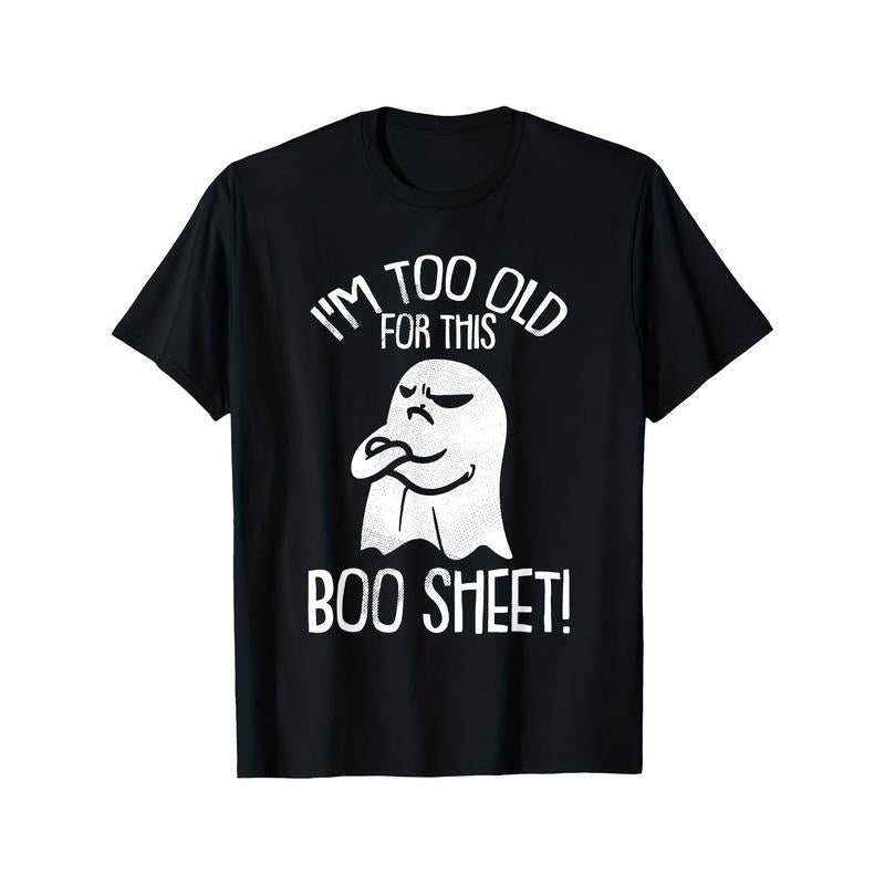 Men'S Halloween Ghost T-Shirt - Mature Style, 100% Cotton Crew Neck, Short Sleeve, Regular Fit, All-Season Comfort,...