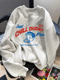Men's Cartoon & Letter Print Sweatshirt, Casual Soft Comfy Long Sleeve Crew Neck Pullover for Spring & Fall, Fashion...