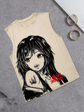 Men's Cartoon Girl Print Tank Top, Regular Fit Casual Sleeveless Round Neck Top for Summer, Men's Top for Daily Wear,...