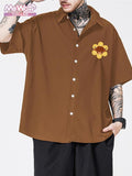 Men's Cartoon Highland Cow & Floral Print Short Sleeve Shirt, Regular Fit Casual Street Soft Comfy Top for Summer, Men's...
