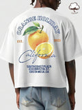 Men's Cartoon Orange Graphic Print Round Neck Tee, Regular Fit Casual Short Sleeve T-shirt, Men's Summer Top for Daily...