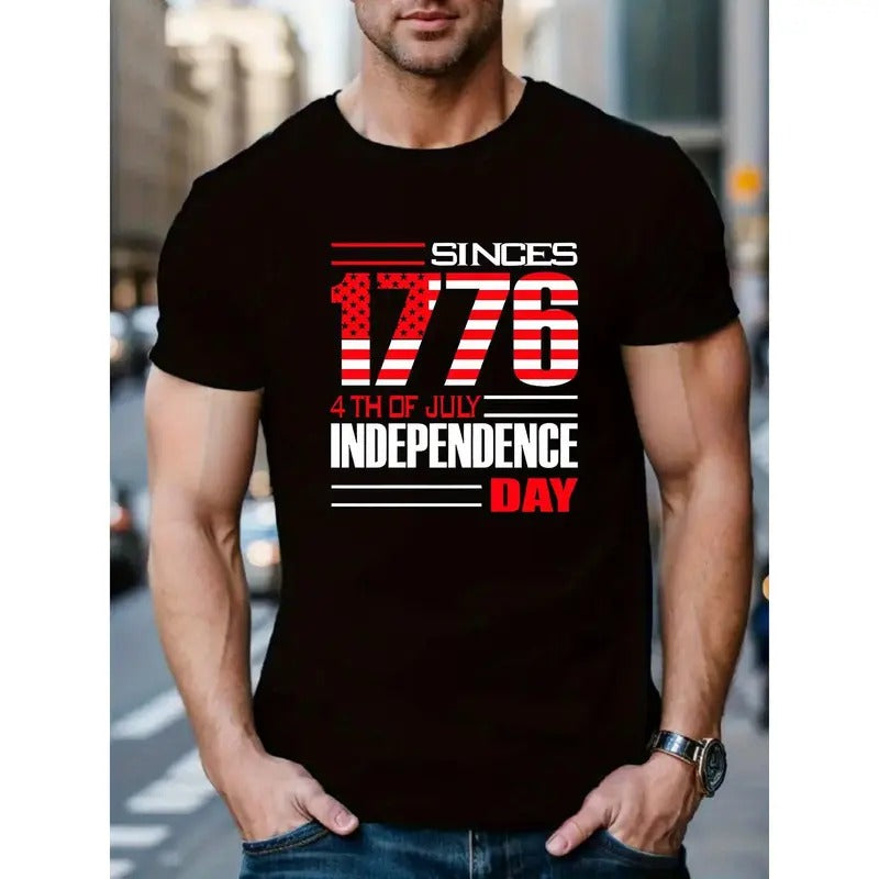 Men's Casual Athletic T-Shirt - Breathable Polyester, Crew Neck, Letter Print Design, Machine Washable