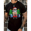 Men's Casual Christmas Themed Print - Santa Claus With Sunglasses, Christmas Tree Short Sleeve T-Shirt Made in USA...