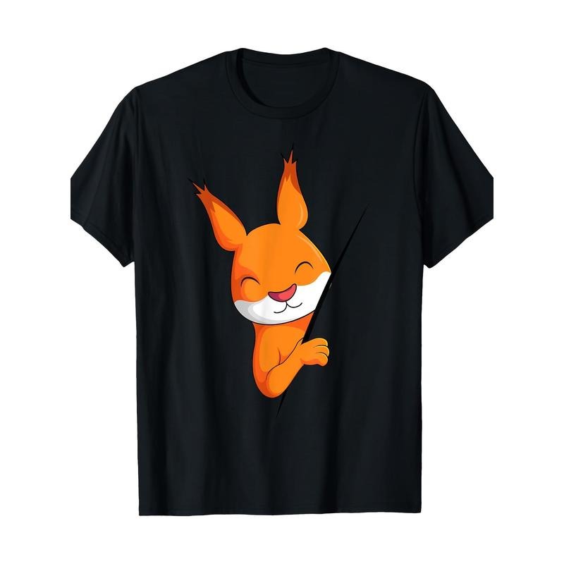 Men's Casual Cotton T-Shirt with Unique Squirrel Print - Soft, Breathable & Stretchy Crew Neck Tee for All Seasons, Short...
