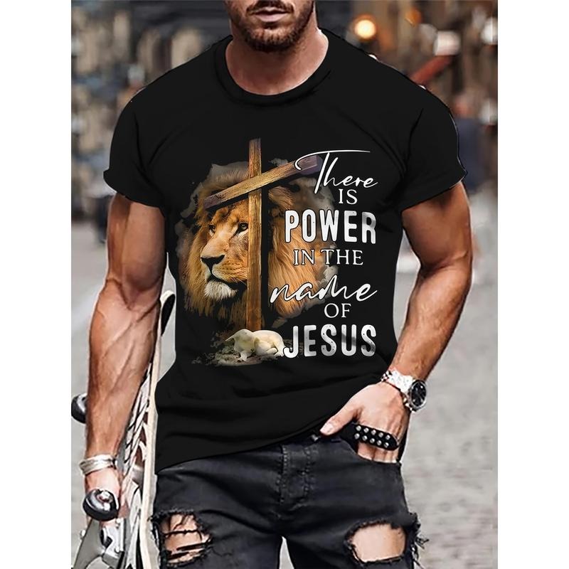 Men's Casual Short Sleeve Crew Neck Lion Print T-Shirt for Outdoor Activities Made in USA Hoodie, Sweatshirt | PureTeeCo.com