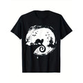 Men's Cotton Crew Neck T-Shirt with Creepy Ferret & Moon Silhouette Design