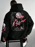 Men's Floral Print Drop Shoulder Thermal Lined Hoodie, Fashion Casual Regular Fit Drawstring Pocket Hooded Sweatshirt for...