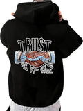 Men's Hand & Letter Print Drop Shoulder Hoodie, Fashion Casual Regular Fit Drawstring Pocket Hooded Sweatshirt for Daily...