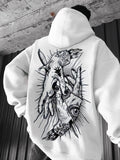 Men's Hand Print Drop Shoulder Hoodie, Fashion Casual Regular Fit Drawstring Hooded Sweatshirt for Daily Holiday Outdoor...