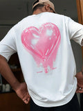 Men's Heart Print Drop Shoulder Tee, Regular Fit Casual Short Sleeve Round Neck T-Shirt for Daily Wear, Men's Top for All...