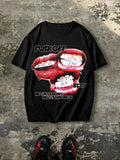 Men's Letter & Lip Print Round Neck Tee, Regular Fit Casual Short Sleeve Crew Neck T-Shirt for Summer, Fashion Men's Top...
