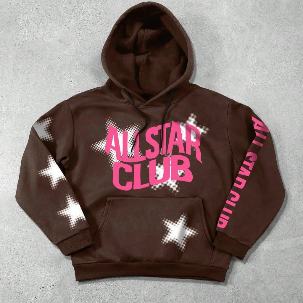 Men's Letter & Star Print Drawstring Pocket Hoodie, Casual Regular Fit Long Sleeve Hooded Sweatshirt for Fall & Winter,...