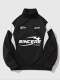 Men's Letter & Star Print Half Zip Up Hoodie, Casual Regular Fit Long Sleeve Hooded Sweatshirt for Fall & Winter, Men's...