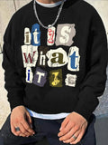Men's Letter Print Drop Shoulder Sweatshirt, Regular Fit Casual Soft Comfy Long Sleeve Round Neck Pullover for Fall &...