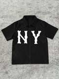 Men's Letter Print Short Sleeve Shirt, Regular Fit Casual Fashion Comfy Top for Summer, Men's Clothes for Daily Wear,...