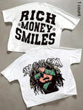 Men's Money Smiles Letter Print Round Neck Tee, Regular Fit Casual Short Sleeve T-shirt, Men's Summer Top for Daily Wear,...