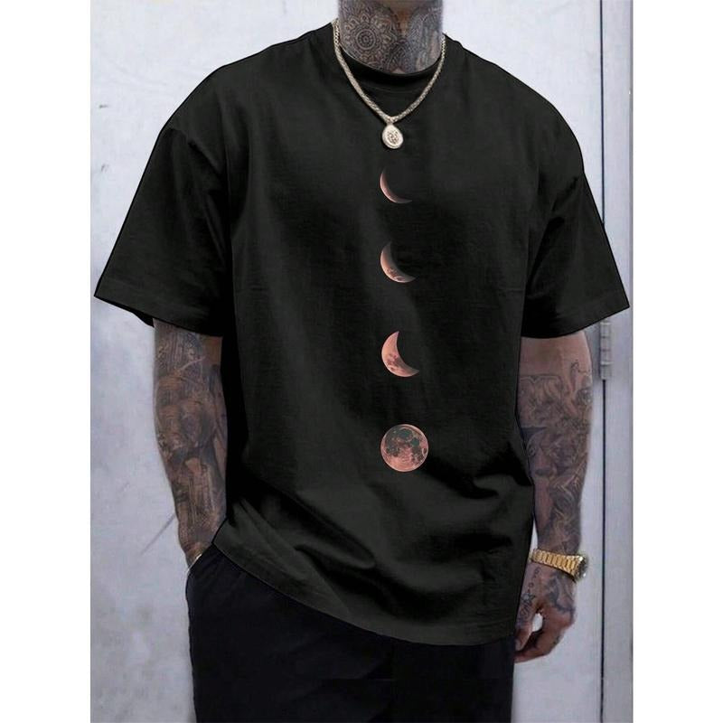 Men's Moon Pattern Round Neck Short Sleeve T-Shirt Made in USA Hoodie, Sweatshirt | PureTeeCo.com