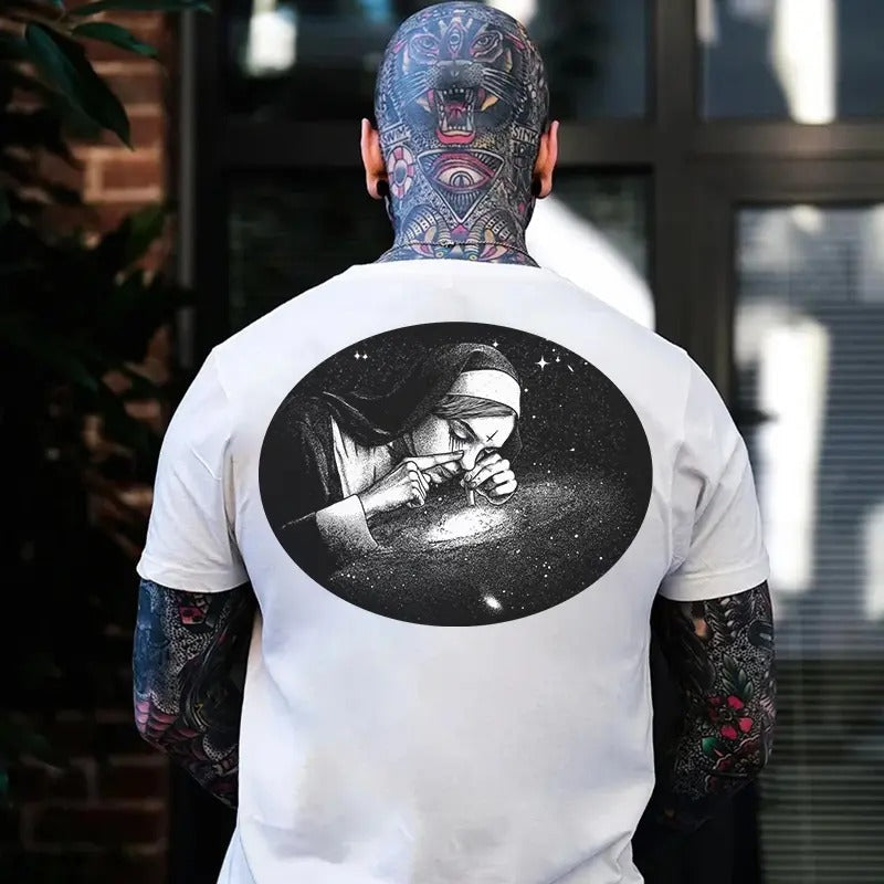Men's Nun Smoking Dark Style  Graphic  Print T-shirt, Sweatshirt, Hoodie Unisex Shirt, Naughty Clothes Men 