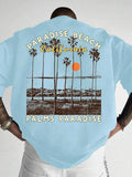 Men's Palm Tree & Sunset Print Round Neck Graphic Tee, Regular Fit Casual Short Sleeve T-shirt for Summer, Men's Top for...