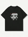 Men's Regular Fit Figure & Letter Print Drop Shoulder Tee, Casual Comfy Short Sleeve Round Neck T-Shirt for Summer,...
