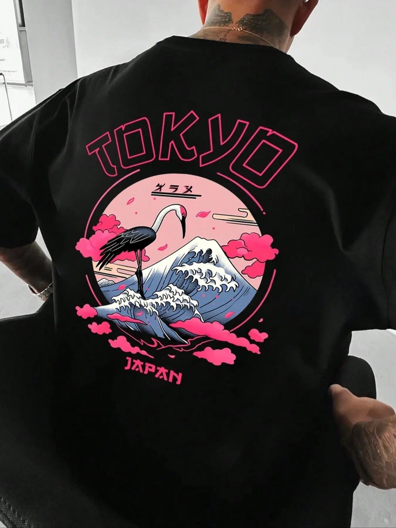 Men's Regular Fit Flamingo & Mountain Print Drop Shoulder Tee, Casual Comfy Short Sleeve Round Neck T-Shirt for Daily...