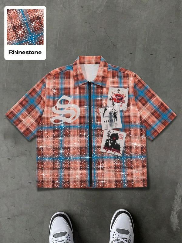 Men's Regular Fit Plaid Print Short Sleeve Shirt, Street Fashion Casual Comfy Shortsleeve Top for Daily Outdoor Wear, Men...