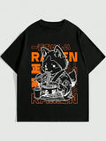 Men's Regular Fit Ramen Graphic Print Round Neck Tee, Casual Short Sleeve T-shirt for Summer, Men's Top for Daily Wear,...