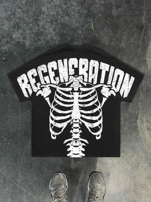 Men's Regular Fit Skeleton Print Round Neck Graphic Tee, Casual Comfy Short Sleeve T-shirt for Summer, Men's Top for Daily Wear, Tropical