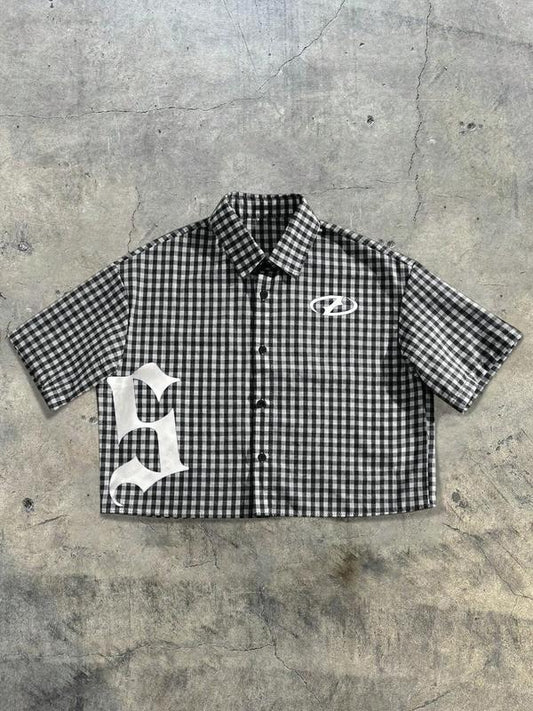 Men's Regular Letter Print Short Sleeve Shirt, Casual Retro Gingham Shirt for Daily Wear, Casual Chic Minimalist Fashion Men's Top for Summer, Menswear