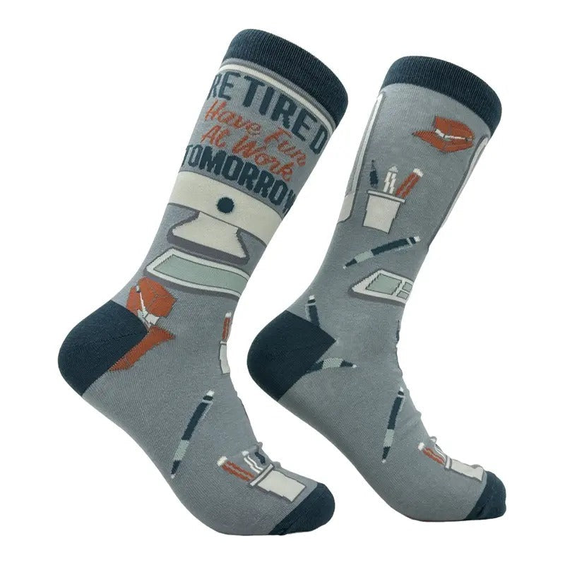 Men's Retired Have Fun At Work Tomorrow Socks Funny Sarcastic Retirement Novelty Footwear Funny Graphic Socks Comfortable...
