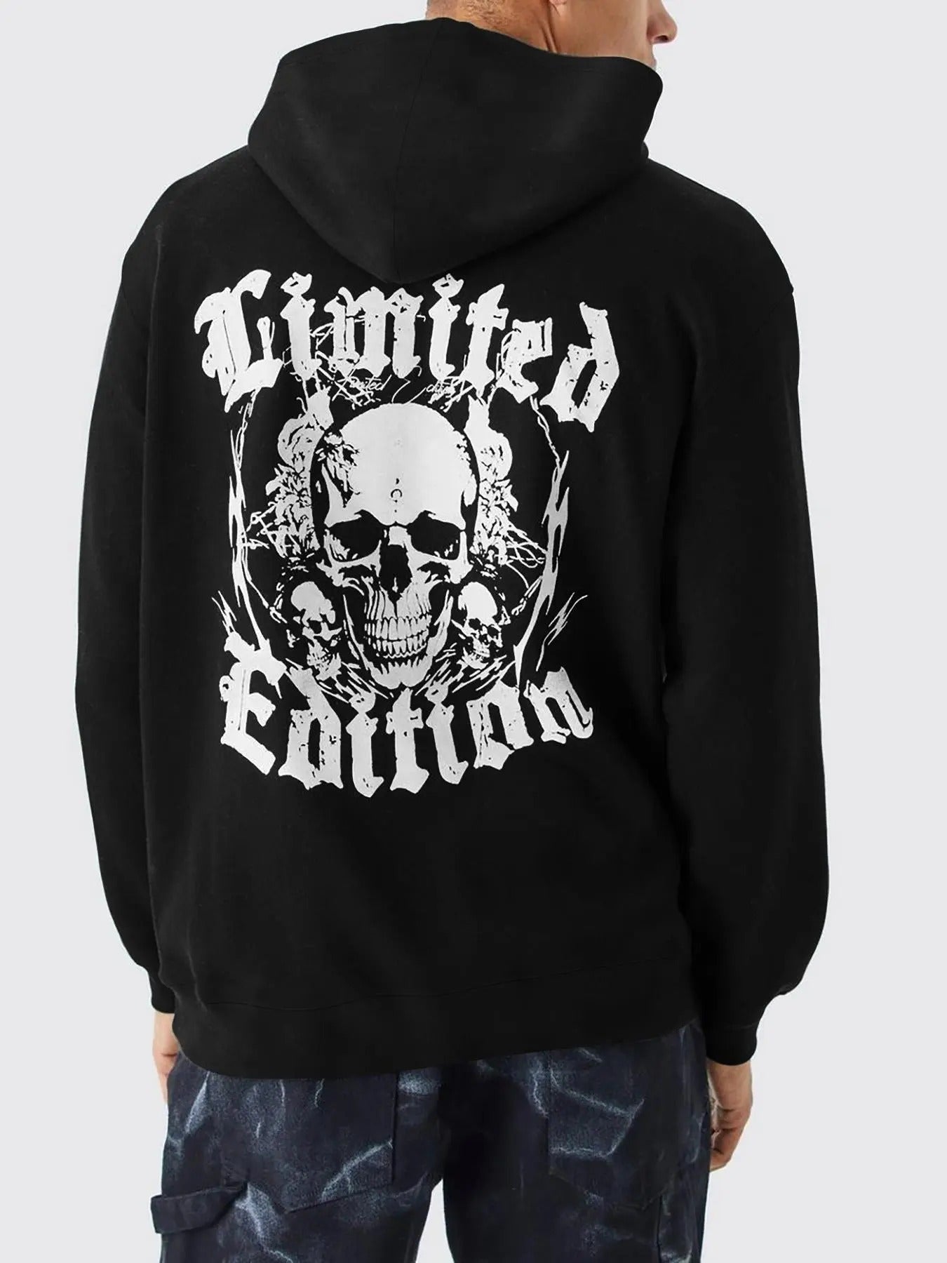 Men's Skull & Letter Print Drop Shoulder Hoodie, Fashion Casual Regular Fit Drawstring Pocket Hooded Sweatshirt for Daily...