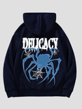 Men's Spider & Letter Print Drawstring Hoodie, Regular Fit Casual Pocket Long Sleeve Hooded Sweatshirt, Men Clothes for...