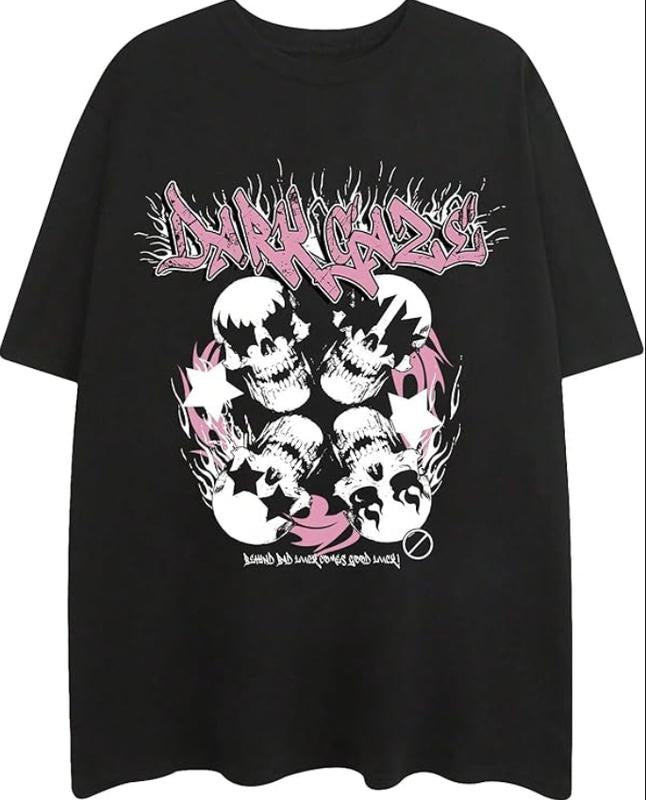 Men's Y2k Graphic Tees Letter Skull Short Sleeve Gothic T Shirt Tops Hoodie, Sweatshirt | PureTeeCo.com