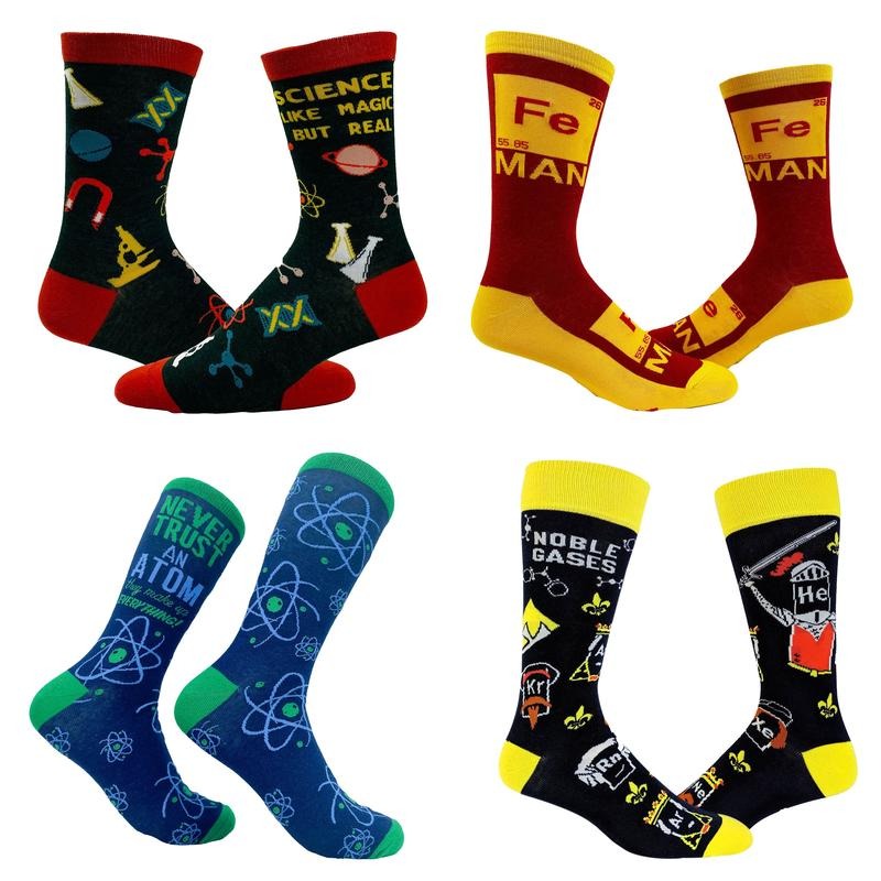 Mens Funny Science Socks Bundle 4 Pack Socks With Awesome Graphics For Men Funny Graphic Socks Comfortable Fitted Spandex...