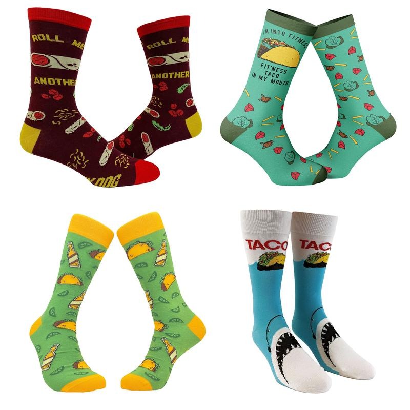 Mens Funny Taco Socks With Awesome Graphics For Men Funny Graphic Socks Comfortable Fitted Spandex Cotton T-Shirts,...