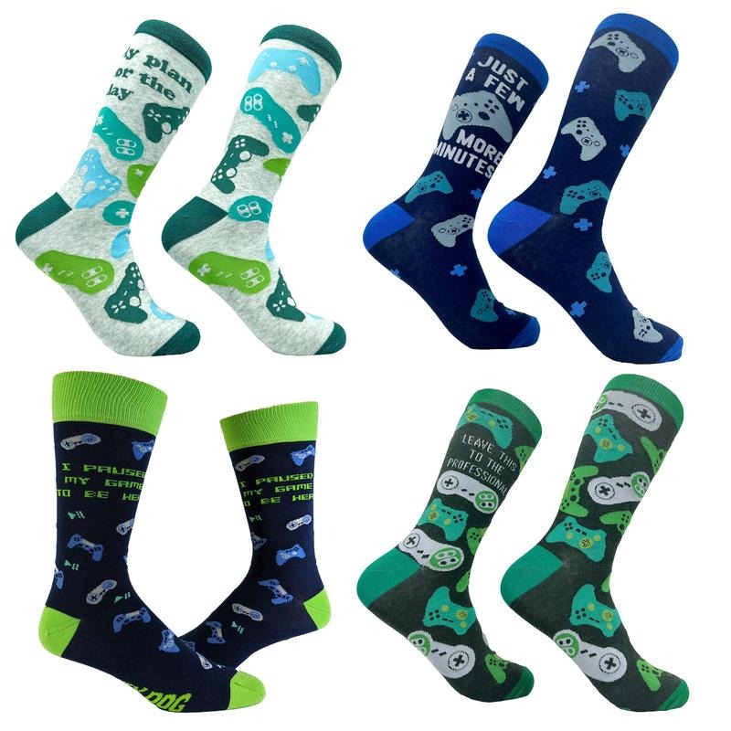 Mens Funny Video Game Socks Bundle 4 Pack Socks With Awesome Graphics For Men Funny Graphic Socks Comfortable Fitted...