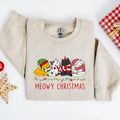 Meowy Christmas Sweatshirt for Cat Lovers, Loose Fit Pullover with Cats Design, Funny Cat Christmas Shirt