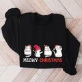 Meowy Christmas Sweatshirt, Cat Lover Sweater, New Year Party Sweatshirt, Christmas Cats Mom Gift Hoodie, Car Owner Long...