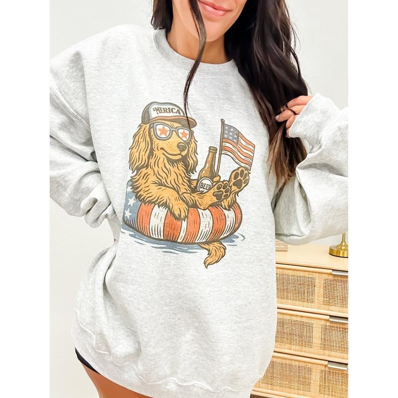Merica Dog Graphic Top T-Shirts, Hoodie, Sweatshirt | PureTeeCo.com