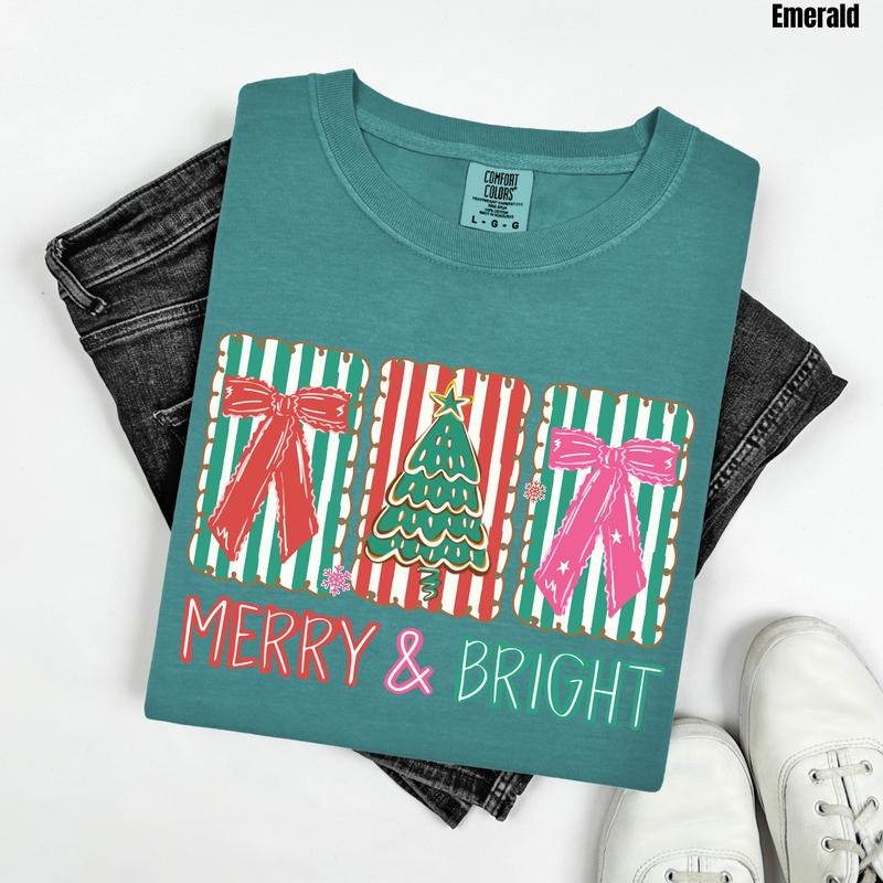 Merry & Bright Trio Comfort Colors T-Shirt 'NLB' Hoodie, Sweatshirt | PureTeeCo.com