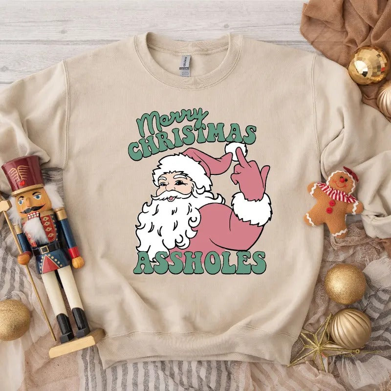 Merry Christmas Santa Sweatshirt, Inappropriate Xmas Hoodies, Funny Holiday Shirt, Dirty Humor Christmas Gift,Ugly...