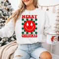 Merry Christmas Smiley Checkered Sweatshirt | Christmas Sweatshirt T-Shirts, Hoodie | PureTeeCo.com