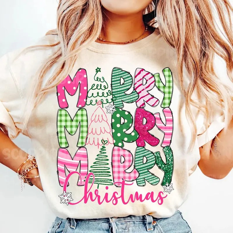 Merry Christmas Sweatshirt, Trendy Christmas Shirt, Pink Christmas Shirt, Christmas Coquette Bow T Shirt, Merry and...