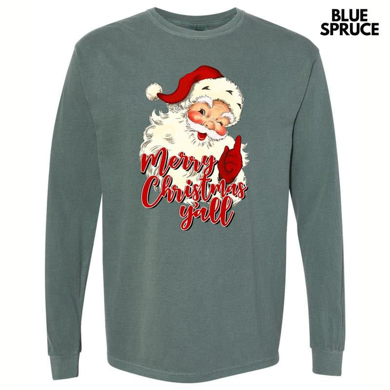 Merry Christmas Y'all Long Sleeve Comfort Colors T-Shirt Hoodie, Sweatshirt | PureTeeCo.com
