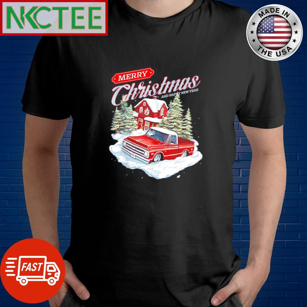 Merry Christmas and Happy New Year house and Chevy truck winter shirt