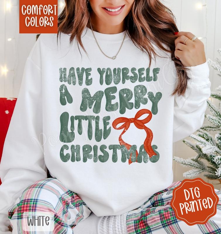 Merry Little Christmas Comfort Colors Sweatshirt, Trendy Women's Holiday Crewneck T-Shirts, Hoodie | PureTeeCo.com