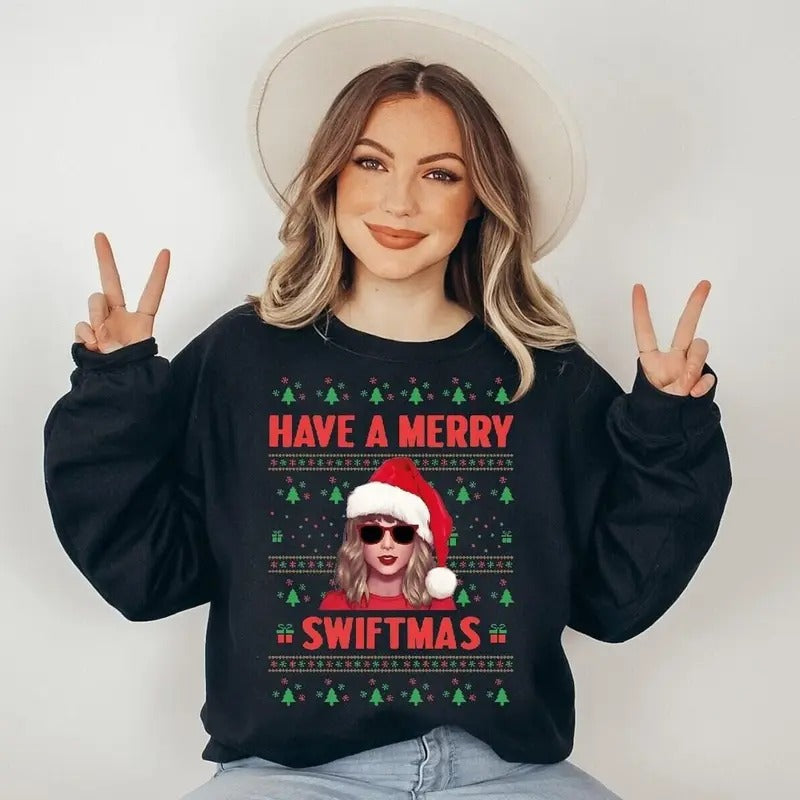 Merry Swiftmas Sweatshirt - Unisex Size, Loose Fit, 50% Cotton, 50% Polyester - Pullover, Fabric T-Shirts, Hoodie
