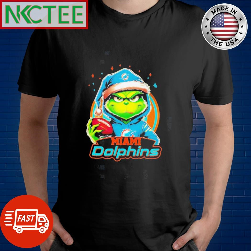 Miami Dolphins Grinch wearing Santa hat Christmas 2024 shirt