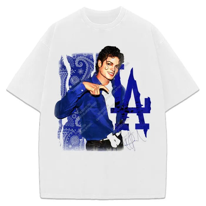 Michael Jackson Gang LA Los Angeles Blue Bandana Snoop Dogg 90's Graphic T-Shirt Crewneck Cotton Menswear Top Hoodie,...